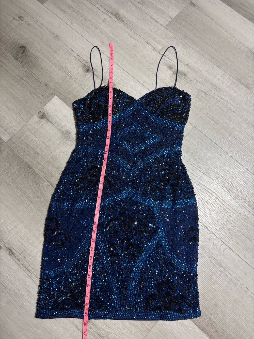 Aidan Mattox Sequin Mini Dress Navy Blue Beaded Cocktail Party Size 8 - Picture 7 of 12